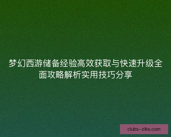 梦幻西游储备经验高效获取与快速升级全面攻略解析实用技巧分享